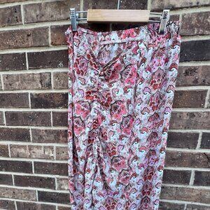 Status By Chenault XS Paisley Ruched Side Slit Midi Skirt Women